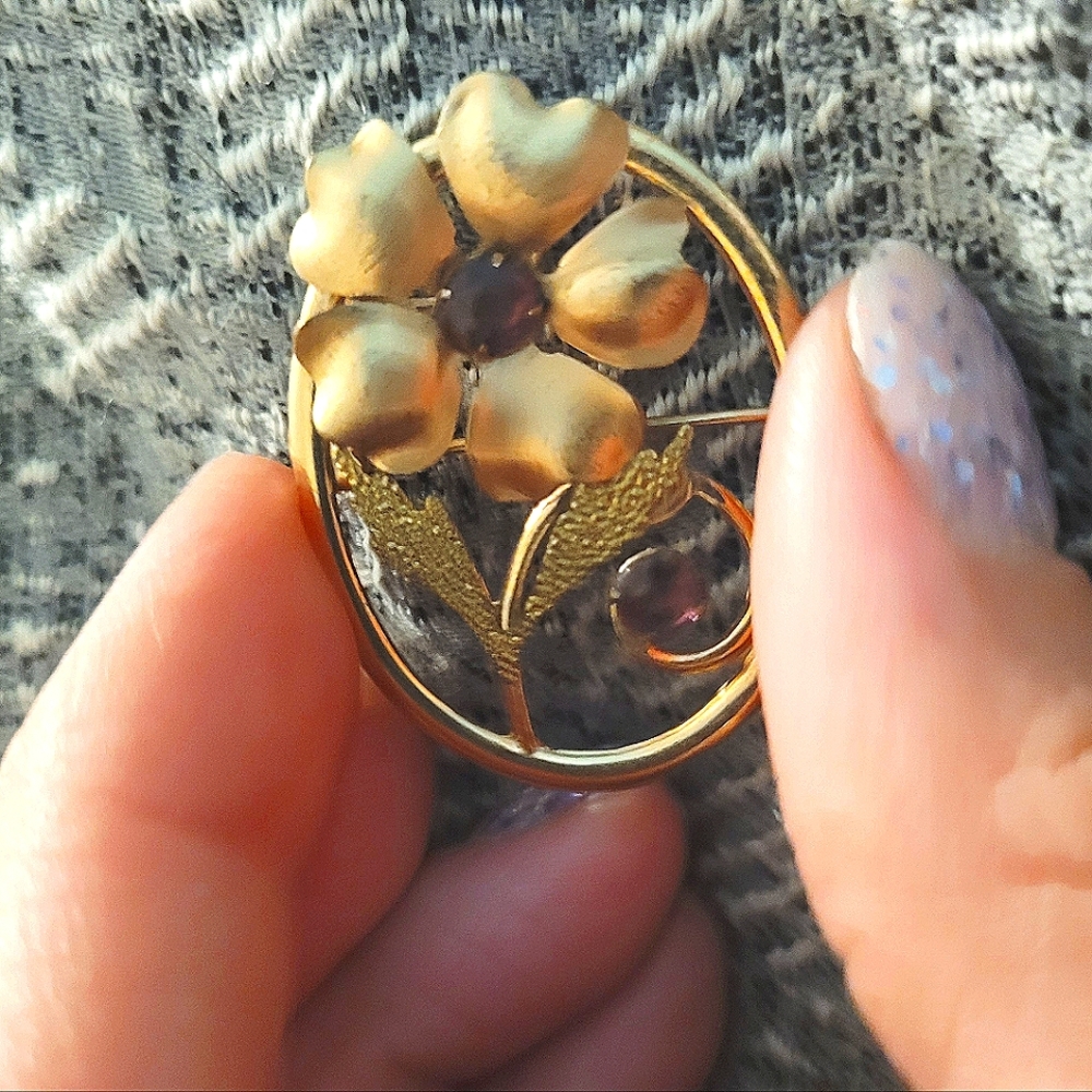 Flower Brooch Red Gemstones